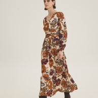 Midi floral dress with belt