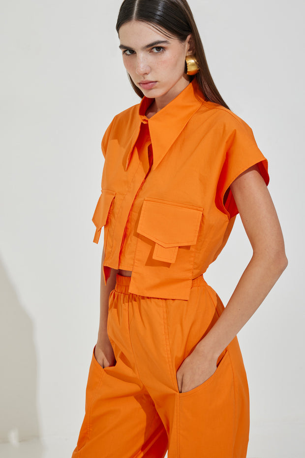 Crop Πουκάμισο με Μακριές Τσέπες