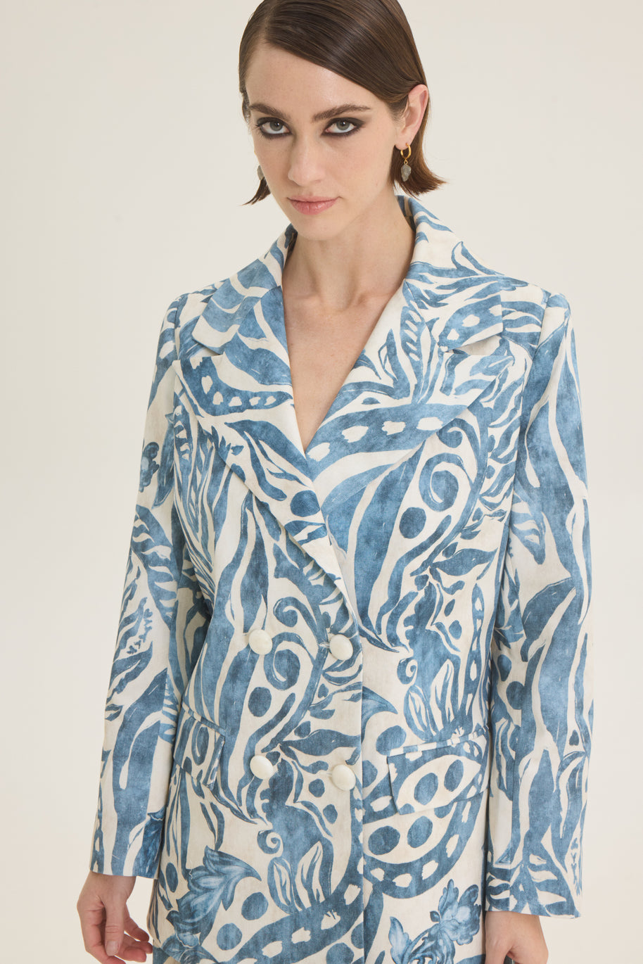 Double waisted printed jean jacket