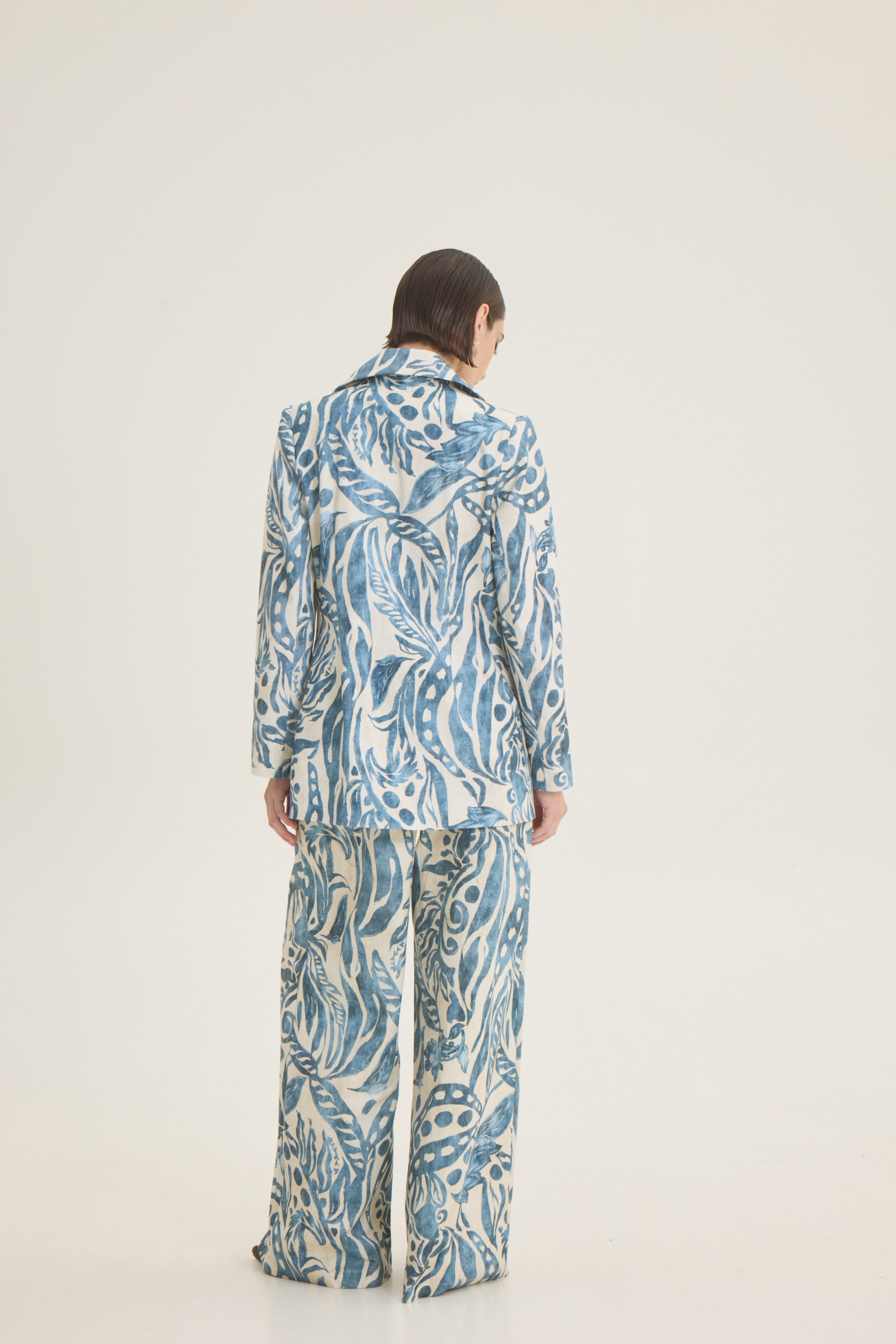 Double waisted printed jean jacket