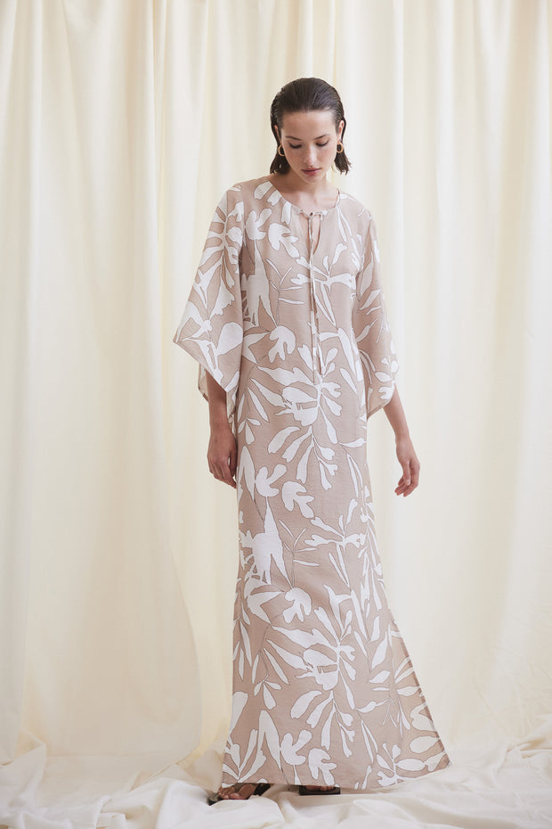 Long Dress with Sleeves Beige White
