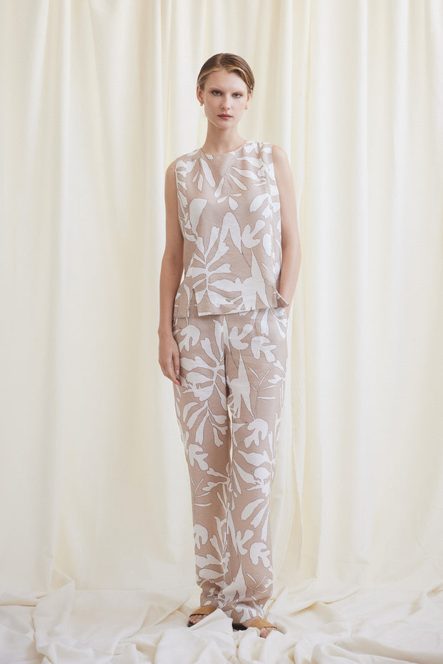 Beige Floral Pants