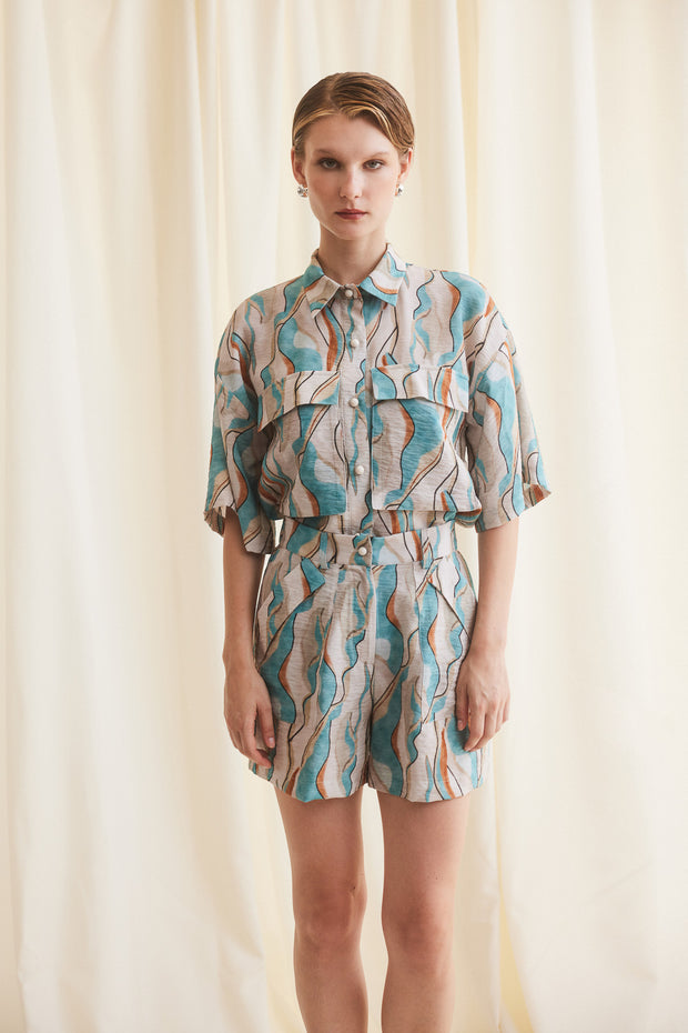 Εμπριμέ Πουκάμισο Σιελ Μπεζ