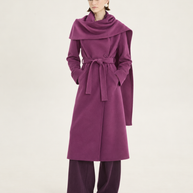 Belted scarf-detailed coat