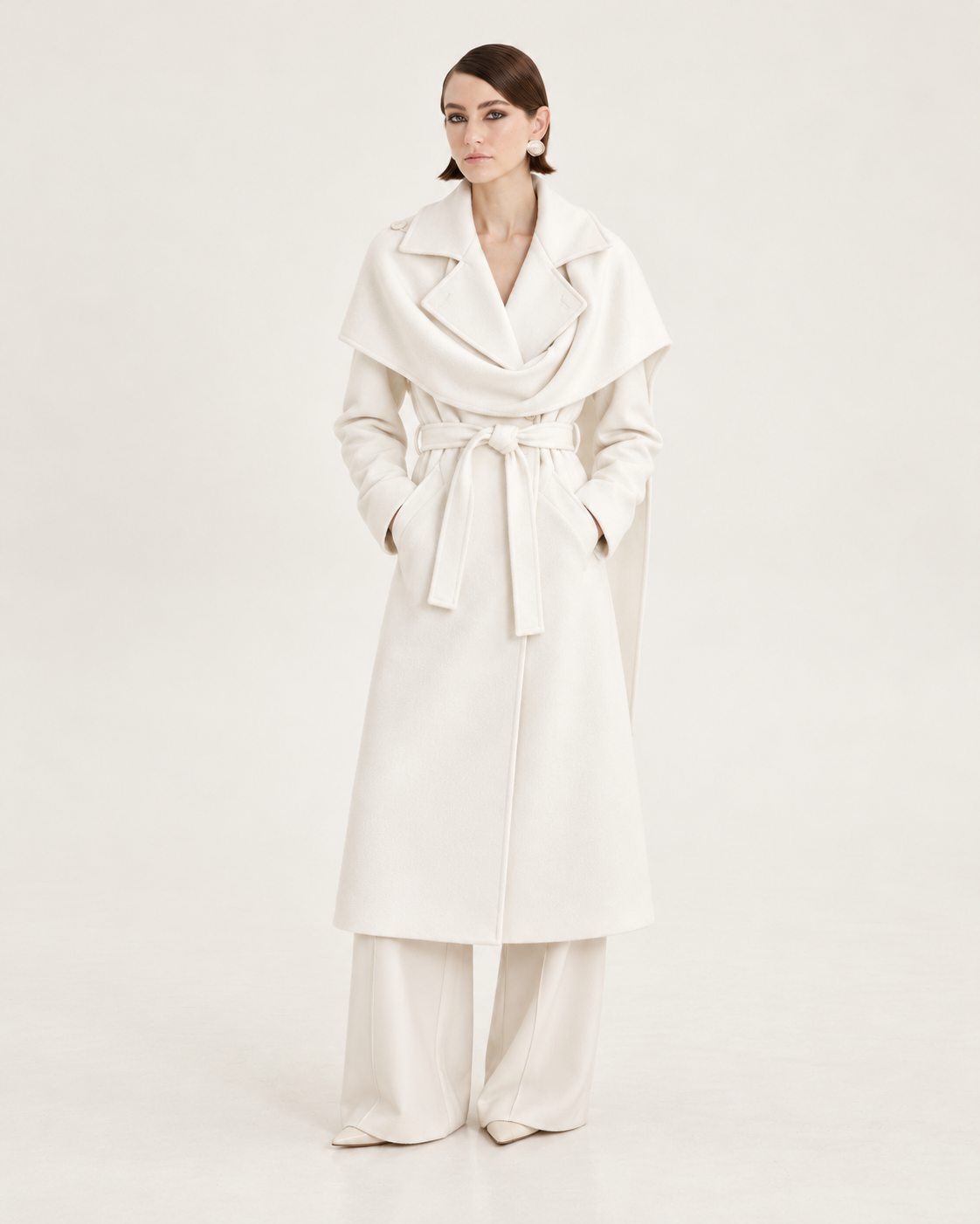 Belted scarf-detailed coat
