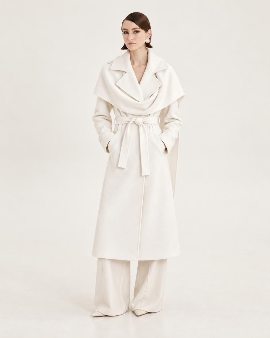 Belted scarf-detailed coat