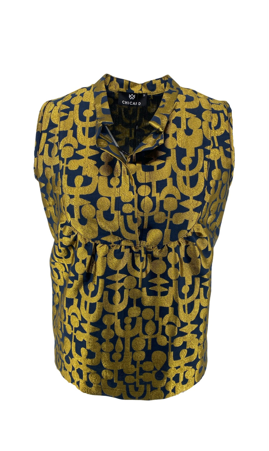 Sleeveless Blouse with Geometric Patterns
