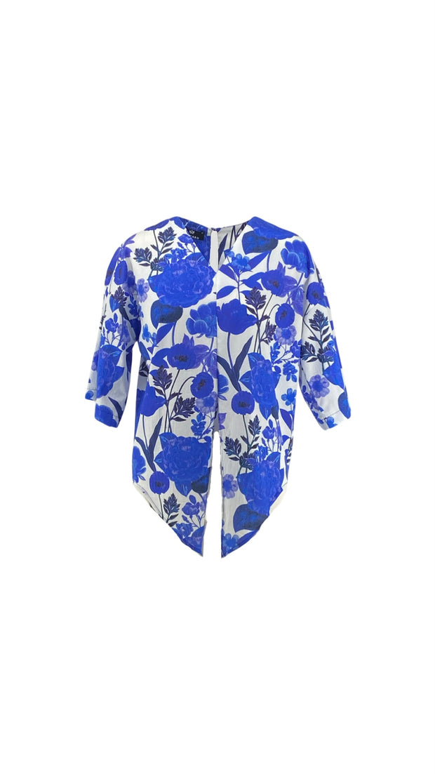 Μπλε Φλοράλ Μπλούζα με Σκίσιμο