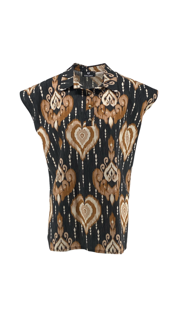 Μπλούζα με Σχέδιο Καφέ/Μαύρο