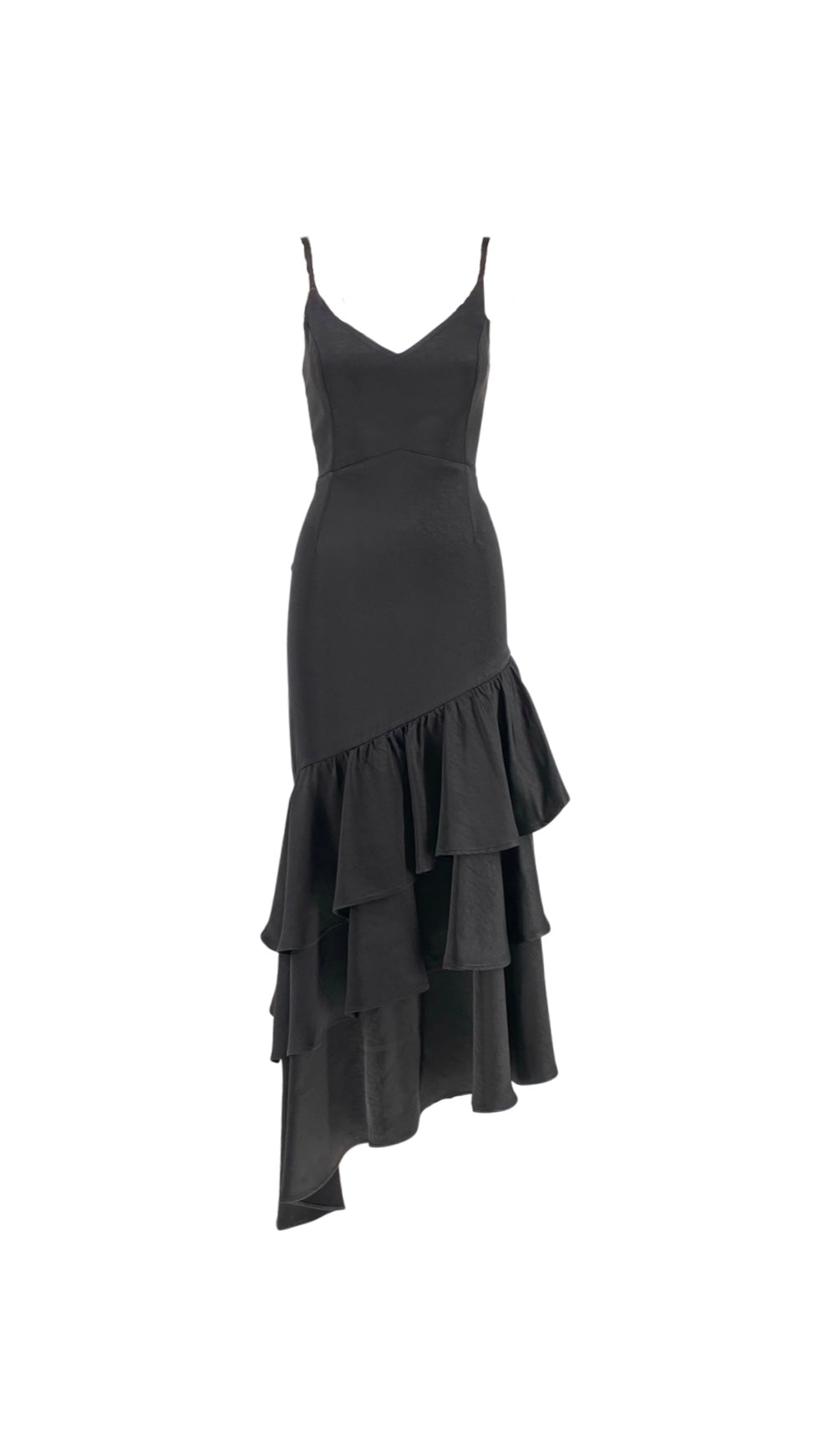 Long Dress with Ruffles and Thin Straps