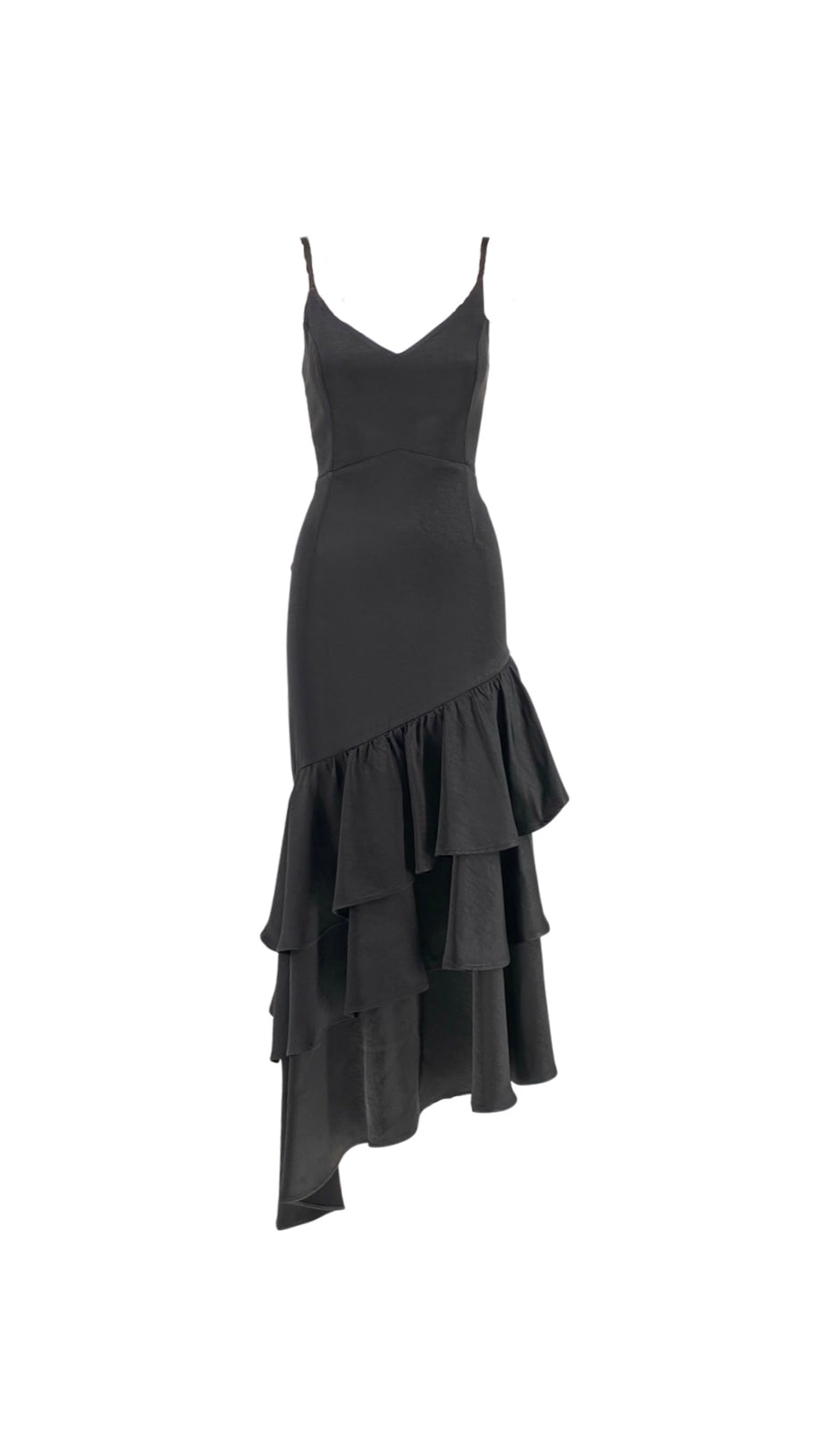 Long Dress with Ruffles and Thin Straps