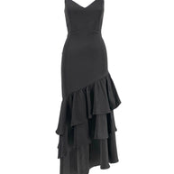 Long Dress with Ruffles and Thin Straps