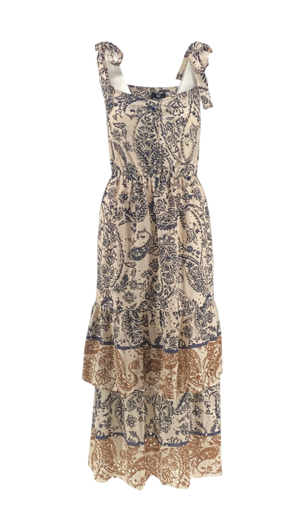 Sleeveless Blue Brown Dress with Lace