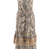 Sleeveless Blue Brown Dress with Lace