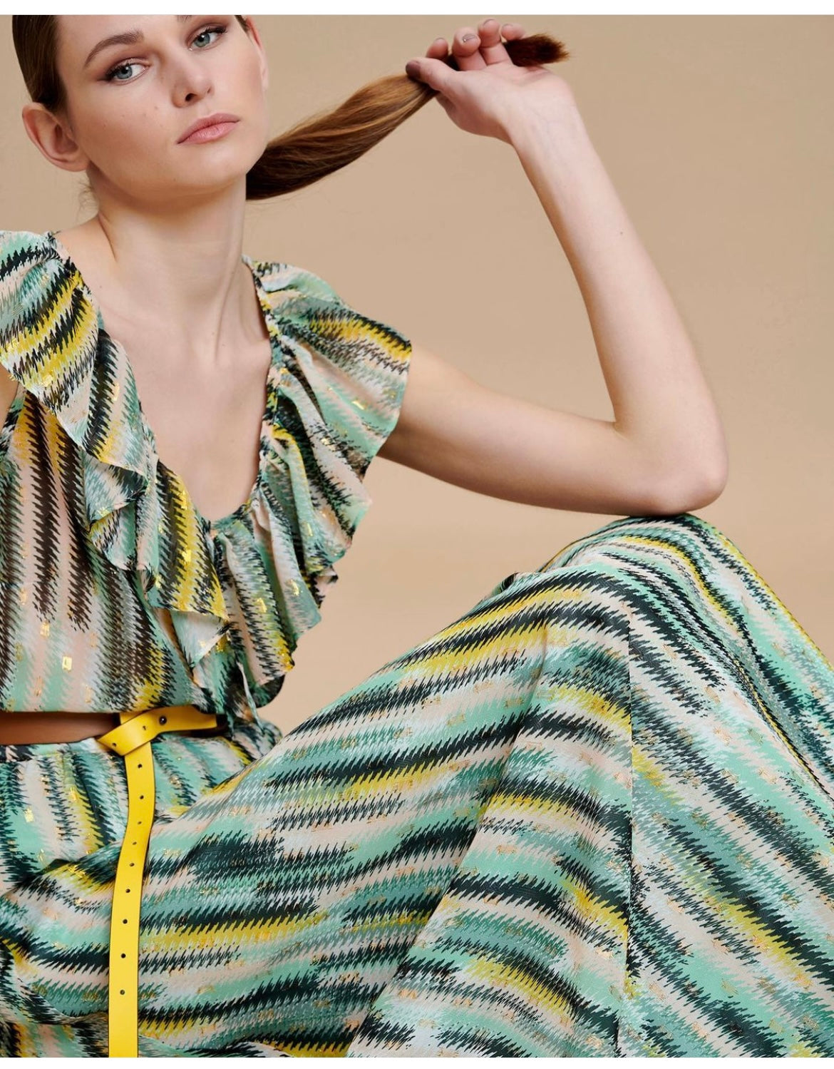 Patterned Blouse with Ruffles