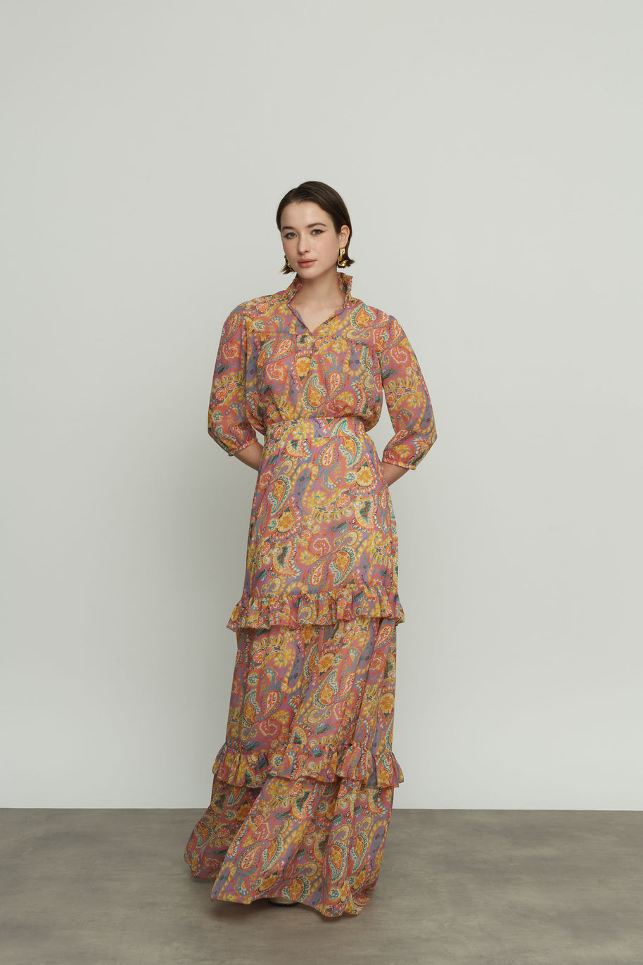 Patterned Long Skirt with Ruffles