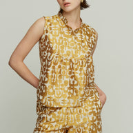 Sleeveless Blouse with Geometric Patterns