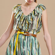 Patterned Blouse with Ruffles