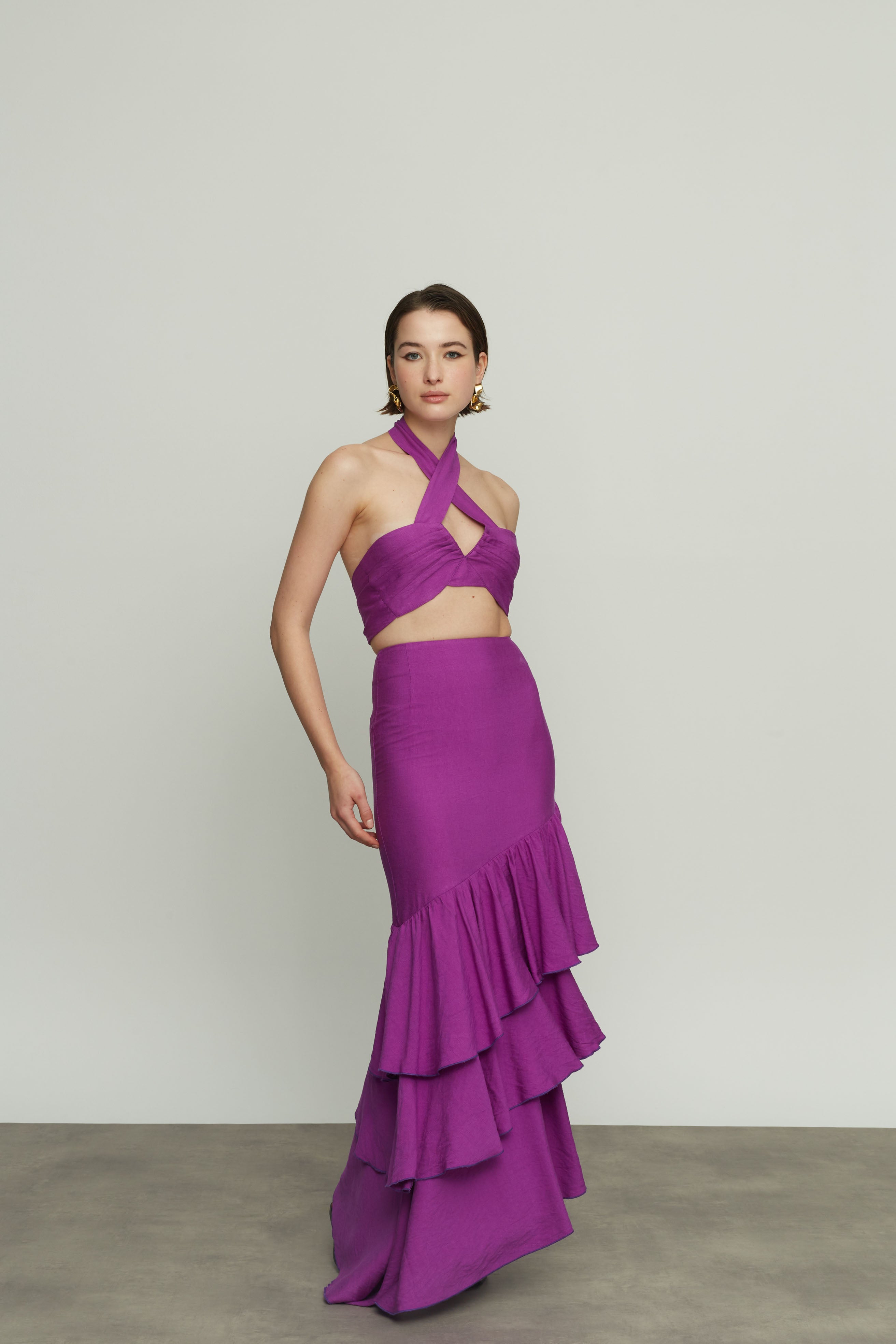 High-Waisted Long Skirt with Ruffles