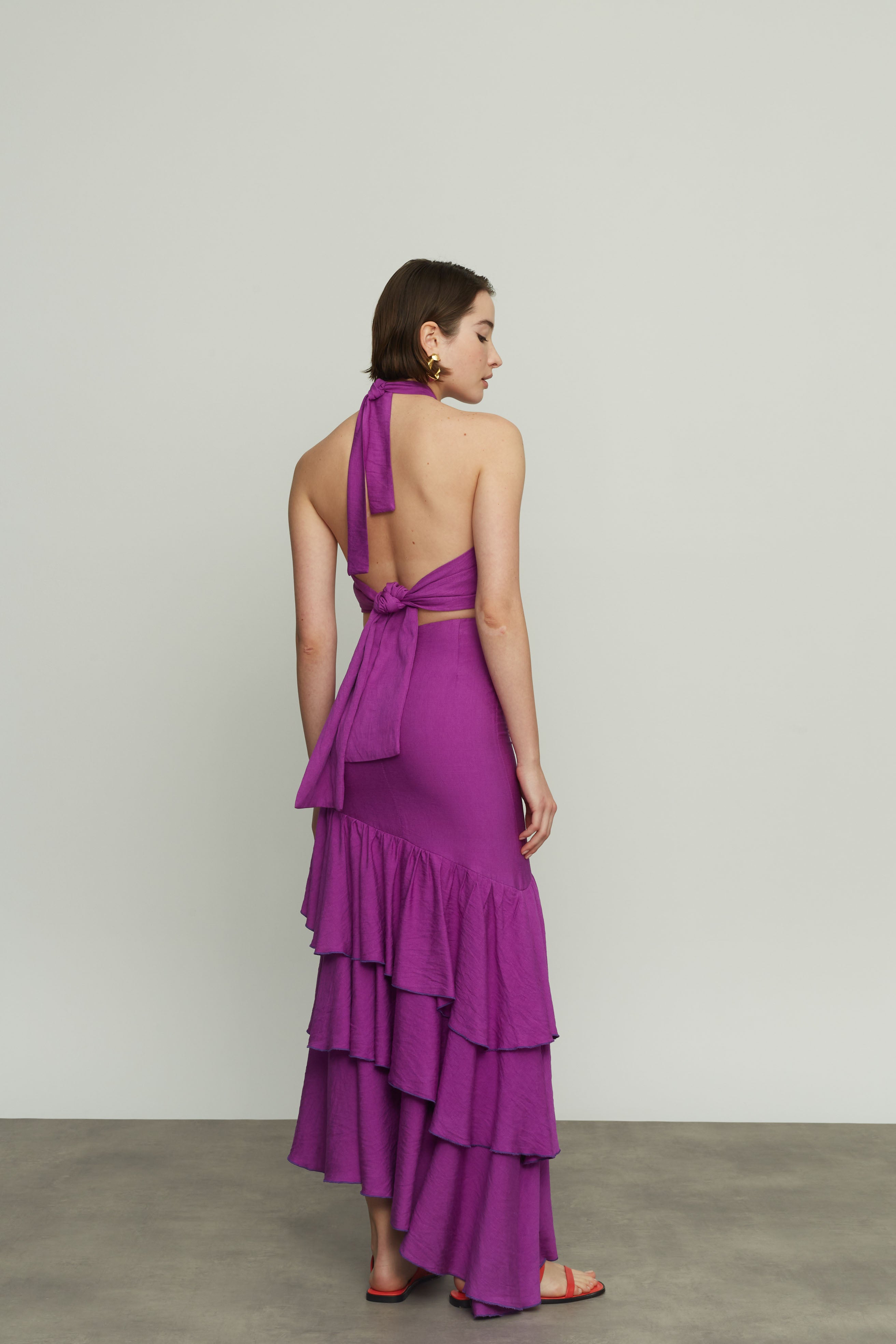 High-Waisted Long Skirt with Ruffles