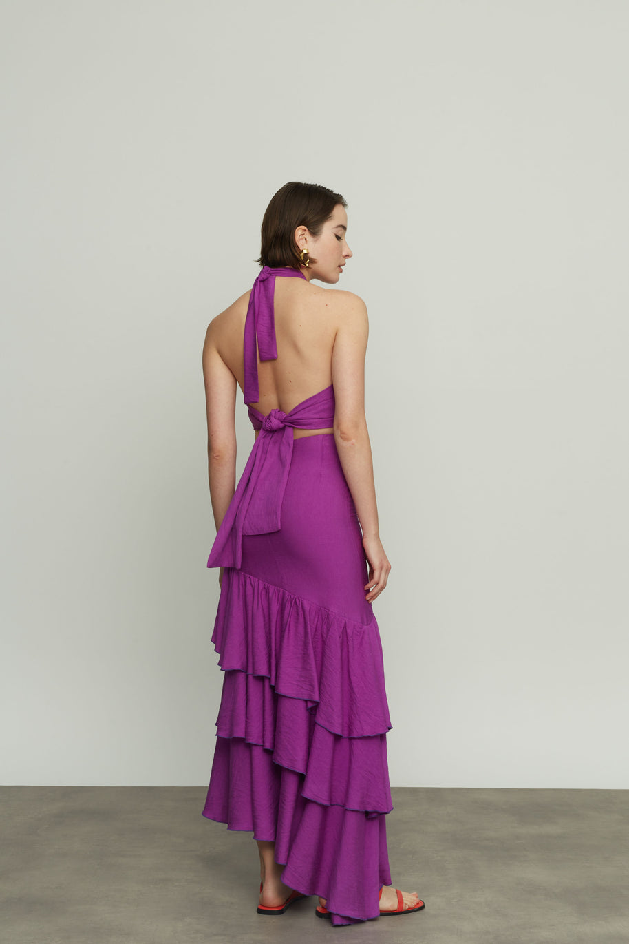 High-Waisted Long Skirt with Ruffles