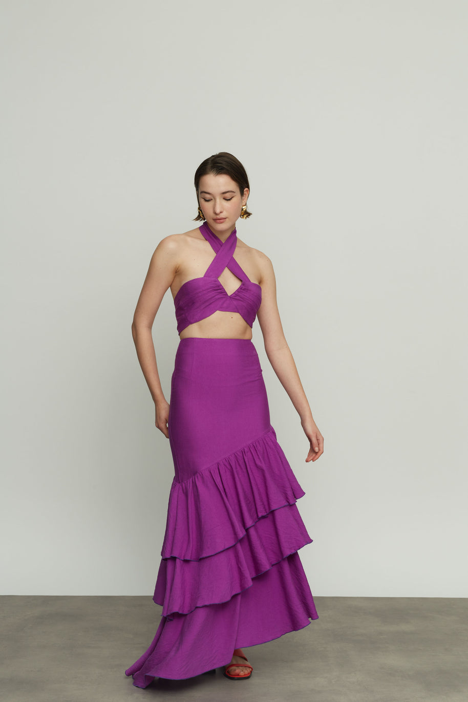 High-Waisted Long Skirt with Ruffles