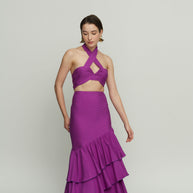 High-Waisted Long Skirt with Ruffles