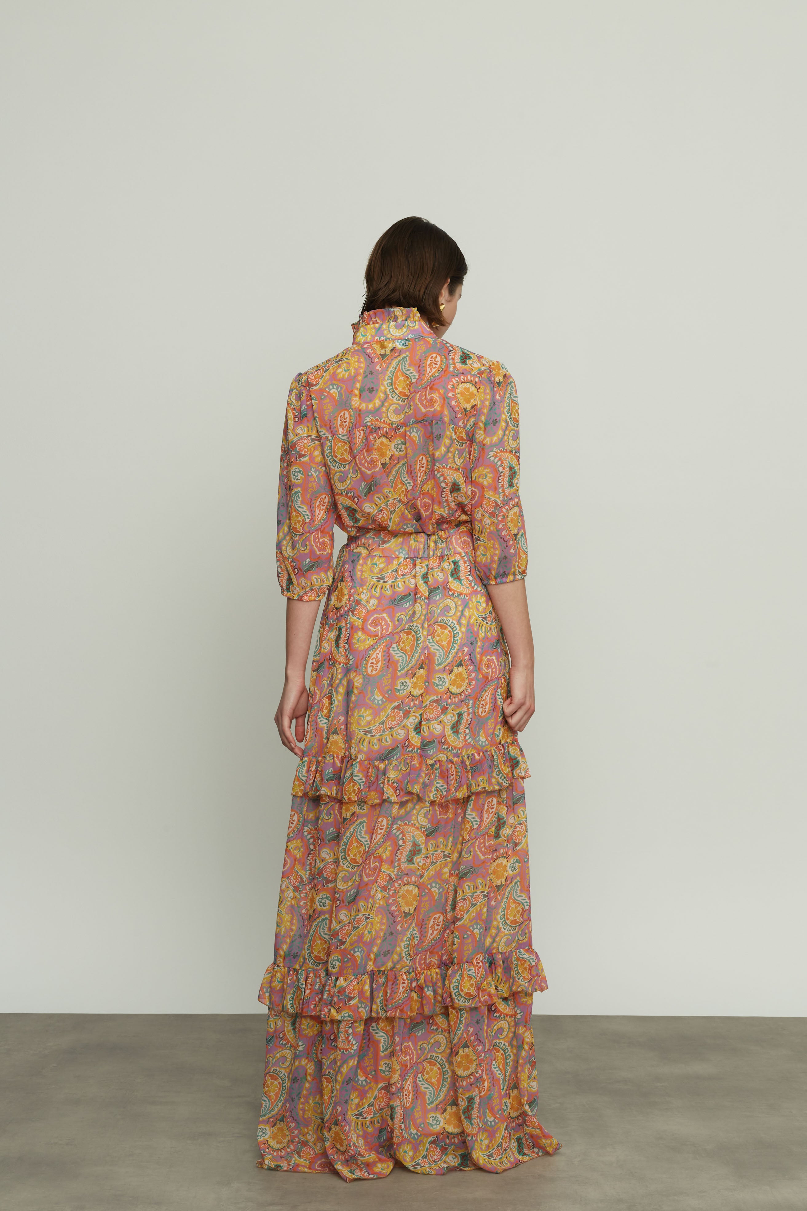 Patterned Long Skirt with Ruffles