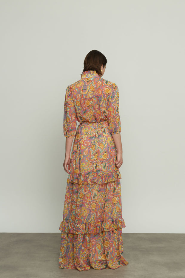 Patterned Long Skirt with Ruffles