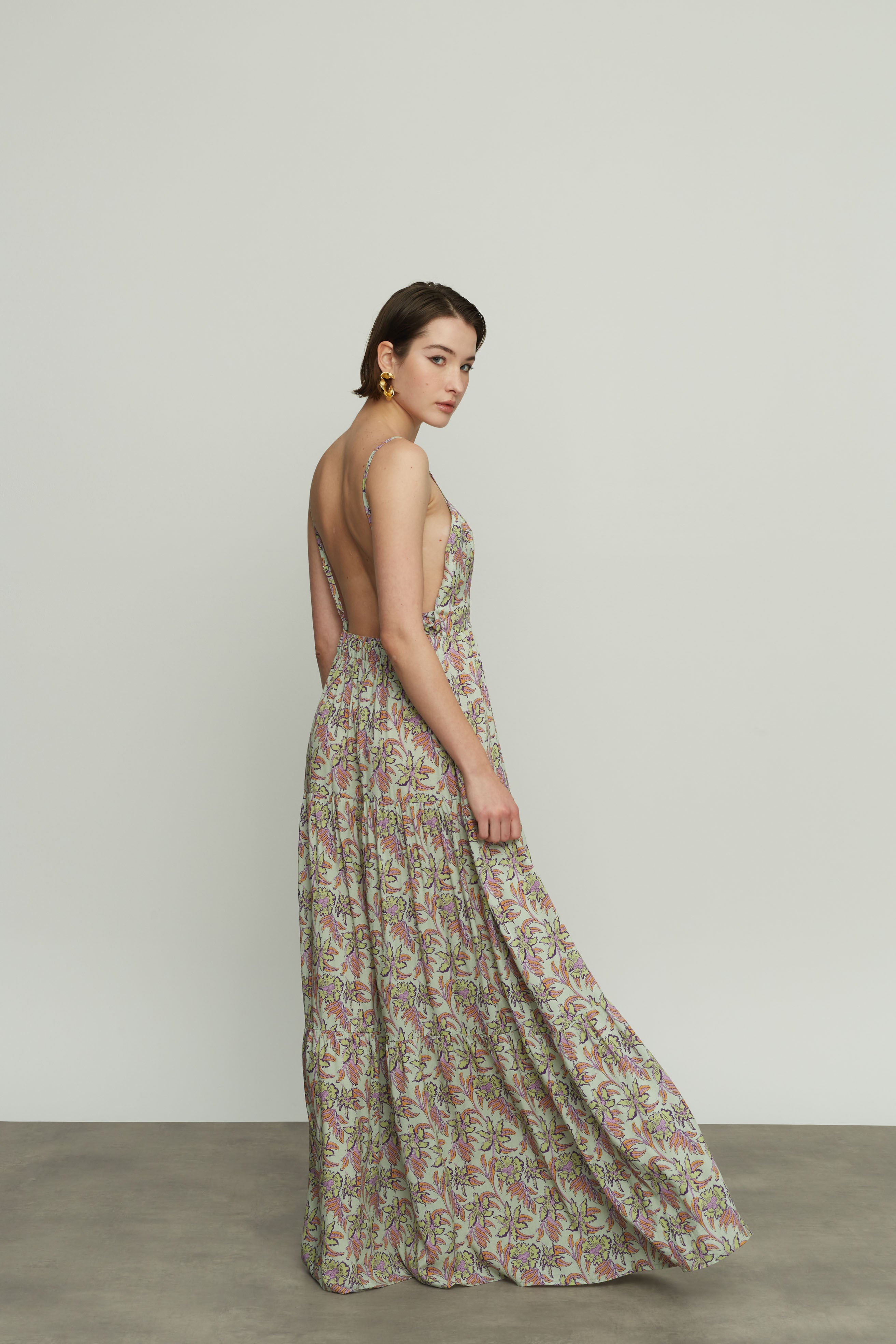 Long Backless Dress with Sash