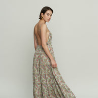 Long Backless Dress with Sash