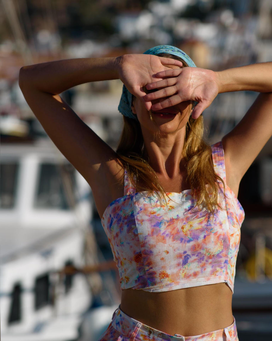 Patterned Linen Top